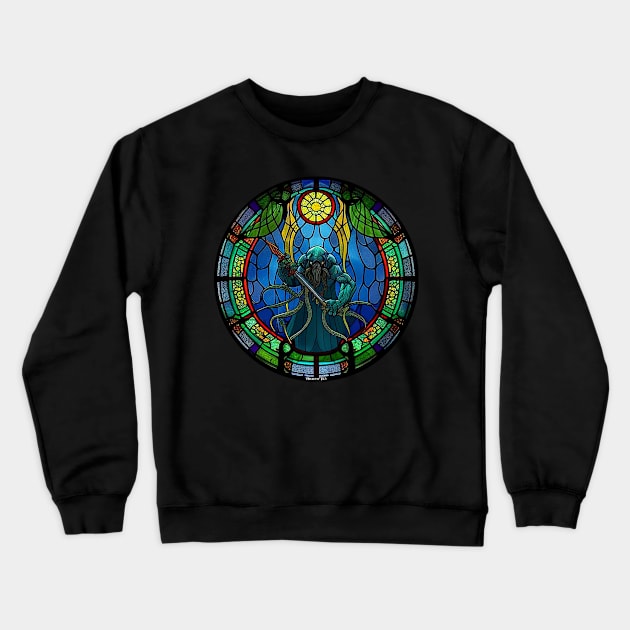 Cthulhu in Stained Glass Crewneck Sweatshirt by Hiraeth Tees